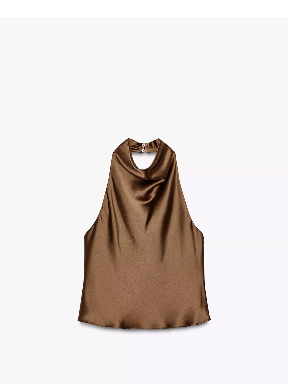 Zara Satin Halter Cowl Neck Tank Top - Brown